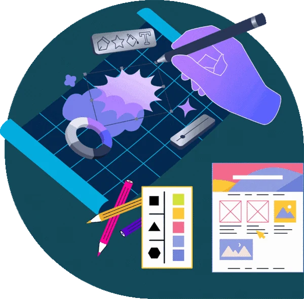 Illustration: designing an identity system on a tablet